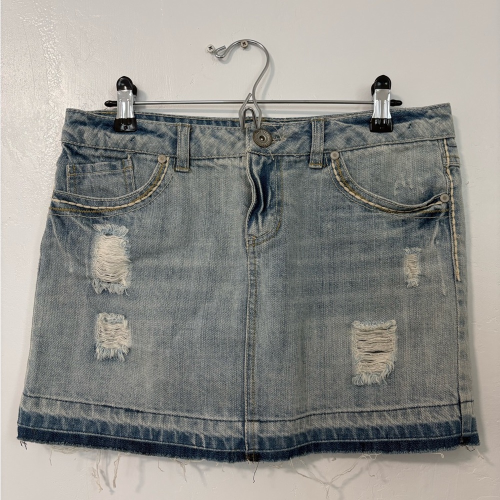 Mudd Blue Distressed Mini Skirt